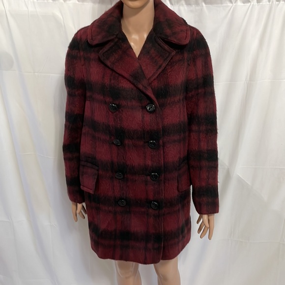 Coach Dark Cranberry Plaid Peacoat Coat - Picture 3 of 10